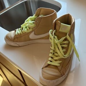 Nike Tan High-Tops with Neon Green Accents